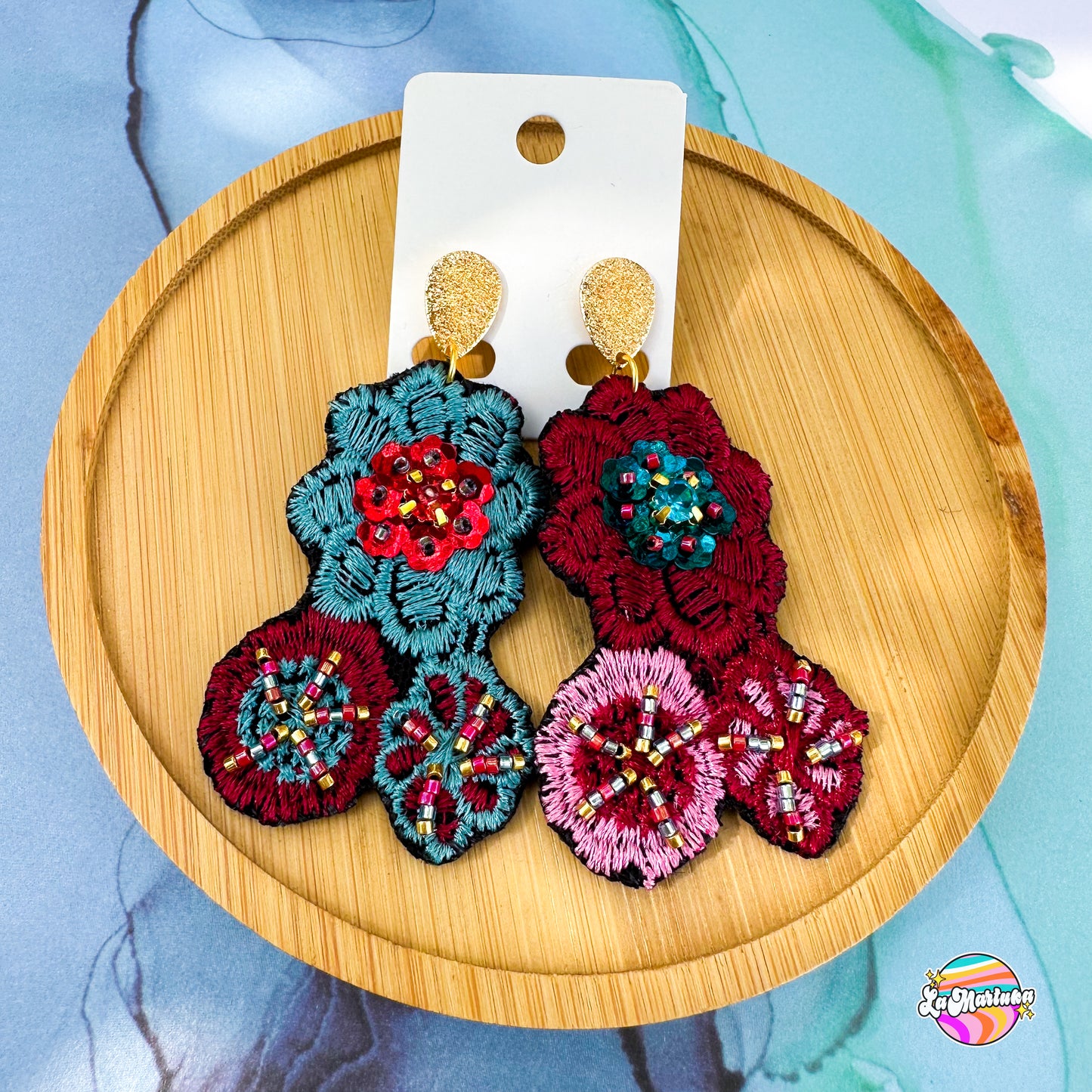 Aros bordados Triple flor