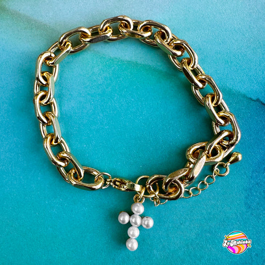 Pulsera Cruz perlada